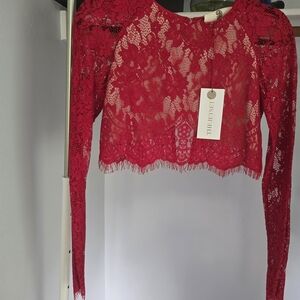 The Jetset Diaries Vibrant Red Lace Crop Top